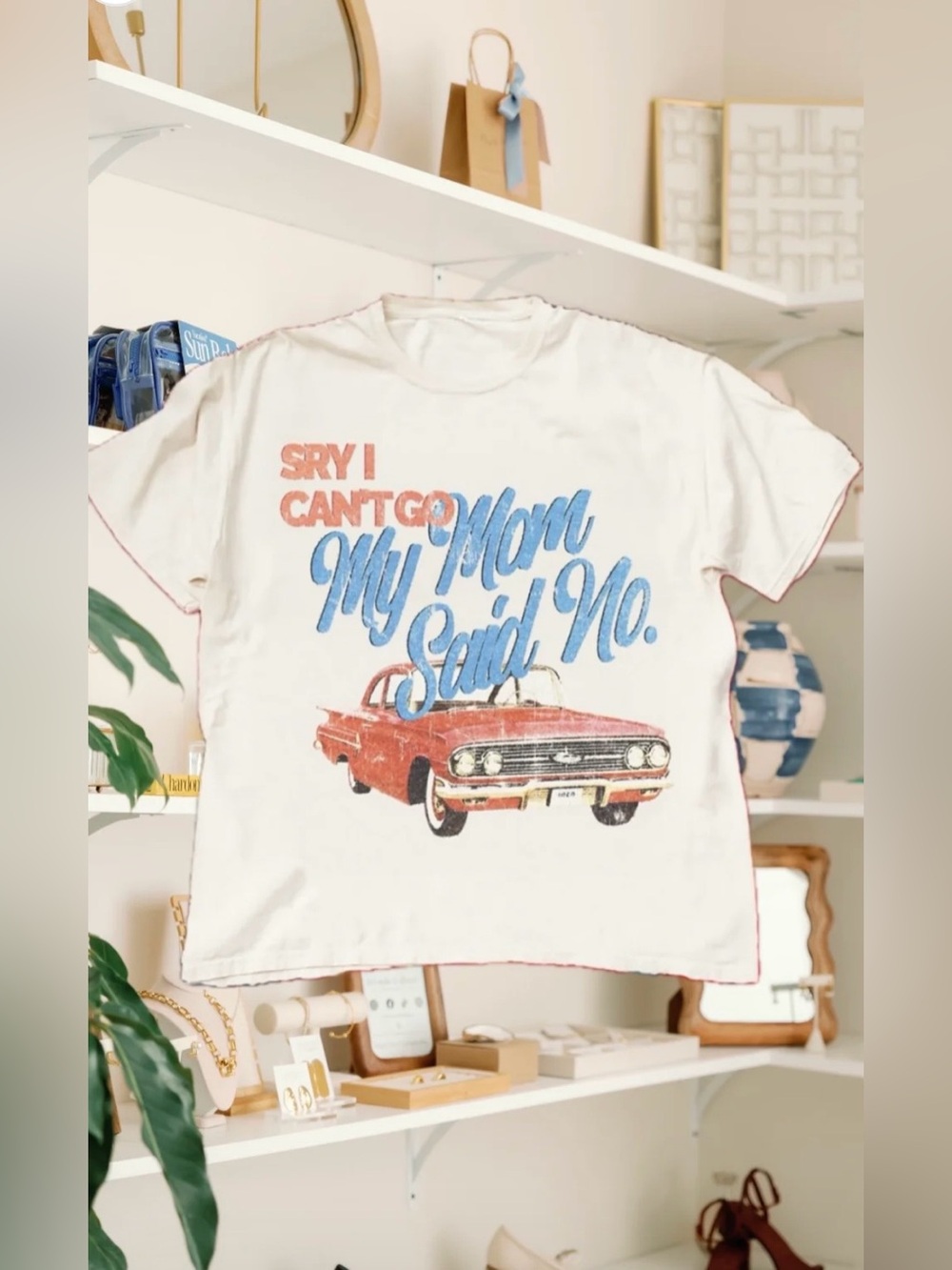 "Sorry I Can't Go My Mom Said No" Graphic Oversized Tee